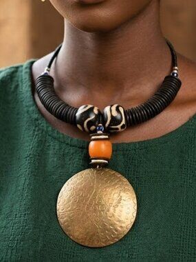 Ethnic tribal-style African Batik Trade Bead style Statement Collar Necklace
